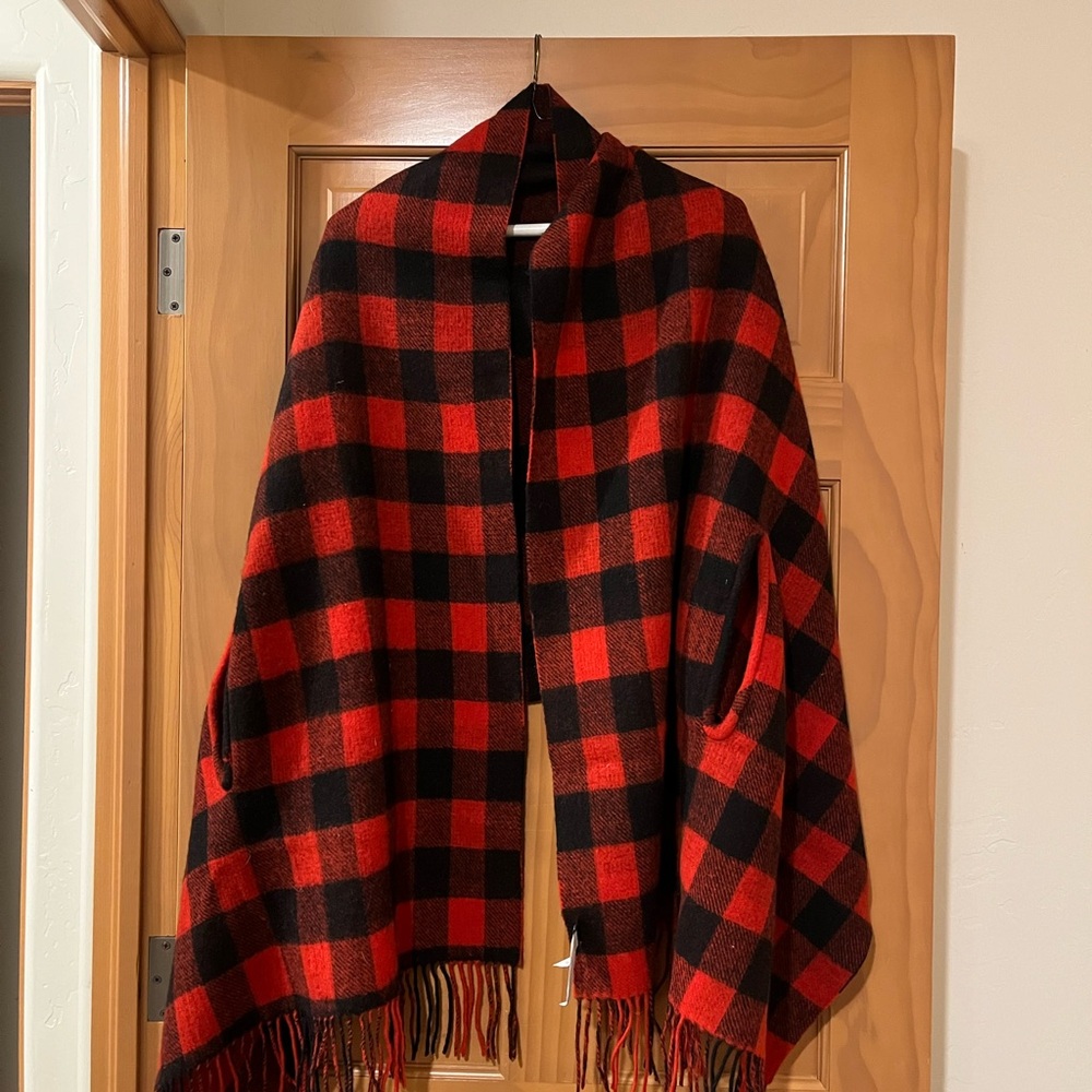 Madewell Red and Black Plaid Wool Scarf